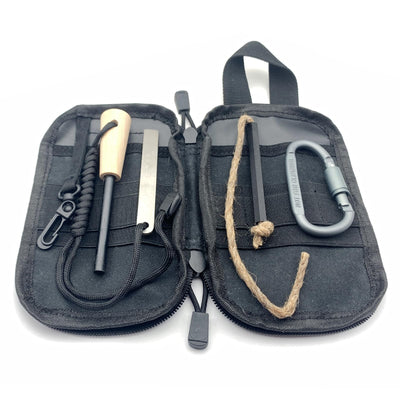 Flint & Steel Fire Starter Kit — Ferro Rod, Striker, Hemp Tinder & Carry Pouch