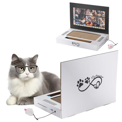 Laptop Cat Scratcher — 3-in-1 Cardboard Scratch Pad with Mouse Teaser & Ball Track