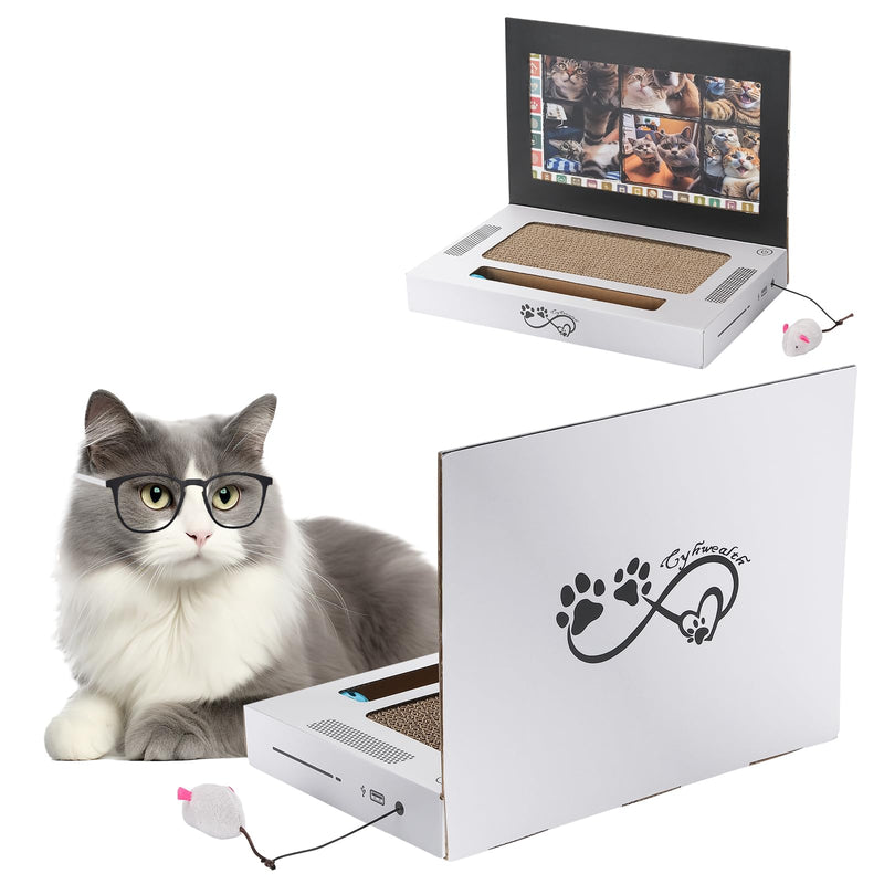 Laptop Cat Scratcher — 3-in-1 Cardboard Scratch Pad with Mouse Teaser & Ball Track